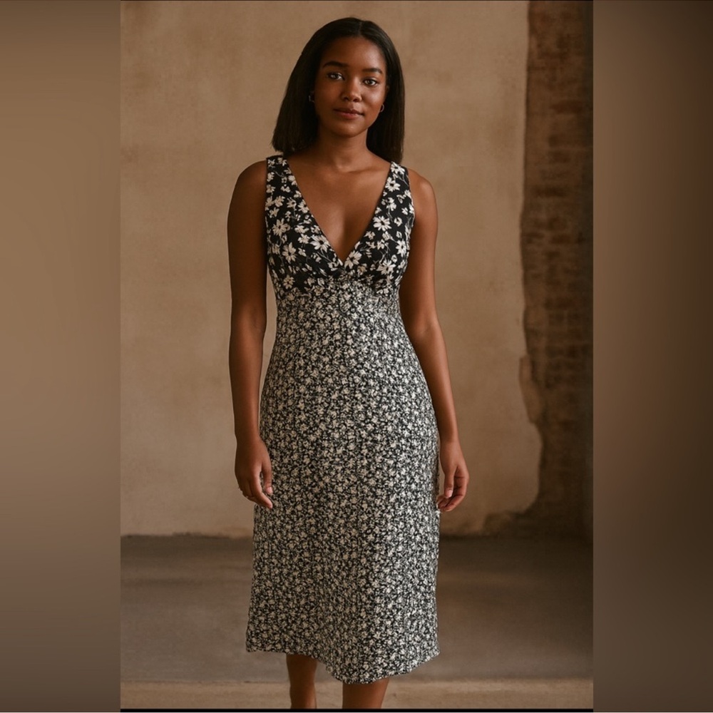 Altar'd State Black and White Floral Midi Dress